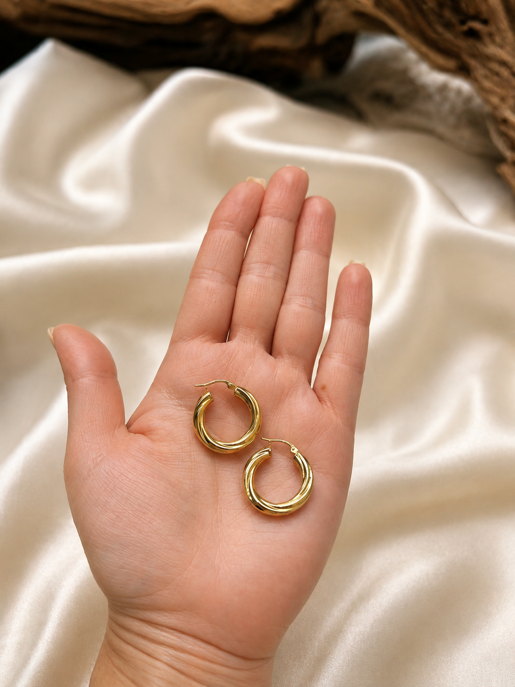 18K Gold Tornado Hoop Earrings