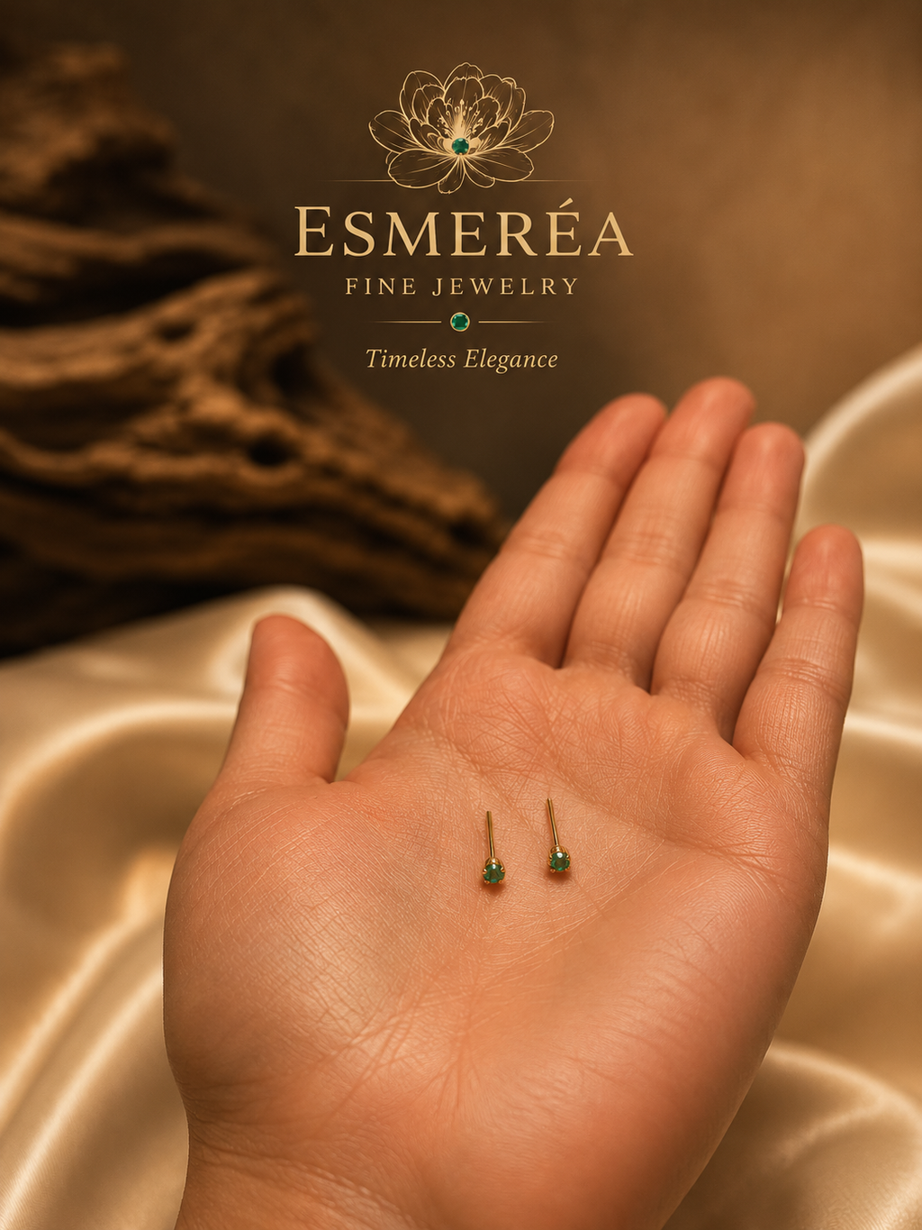 18K Gold Emerald Stud Earrings — 0.12 ct, 3mm