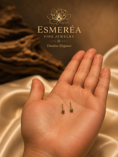 18K Gold Emerald Stud Earrings — 0.12 ct, 3mm
