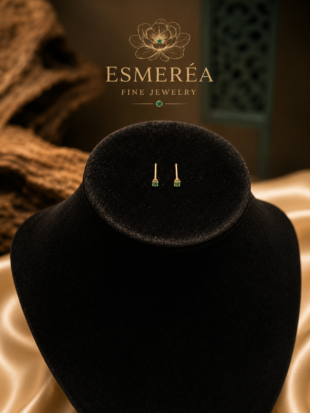 18K Gold Emerald Stud Earrings — 0.12 ct, 3mm