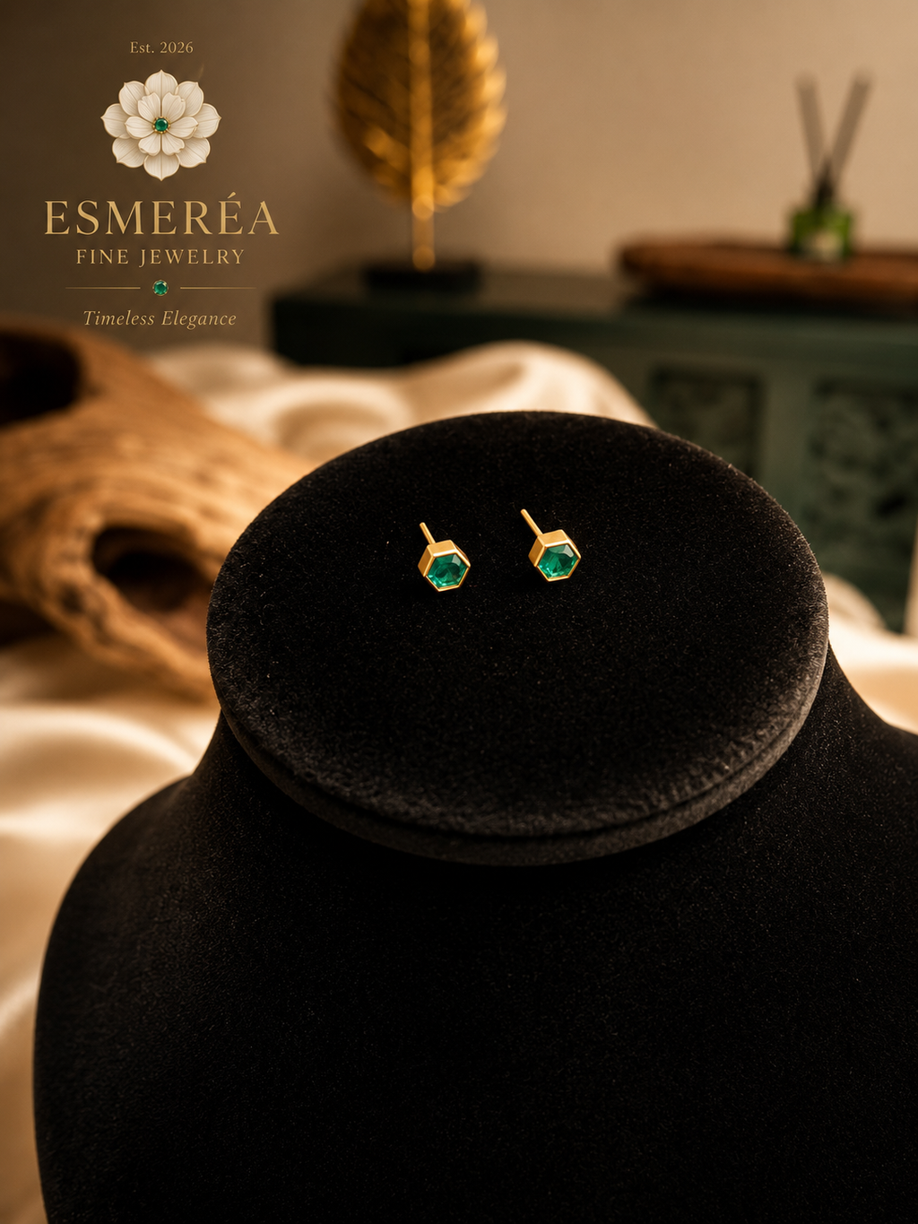 18K Gold Hexagonal Earrings — 0.54 ct
