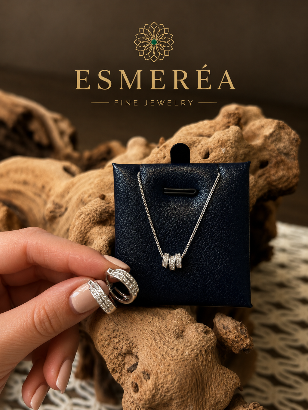 925 Sterling Silver Round Zircon Jewelry Set – Necklace & Earrings