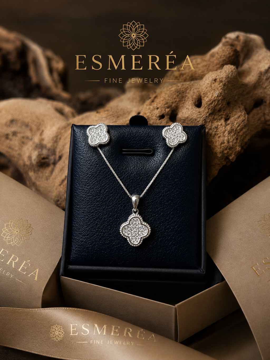 925 Sterling Silver Clover Jewelry Set – Necklace & Earrings