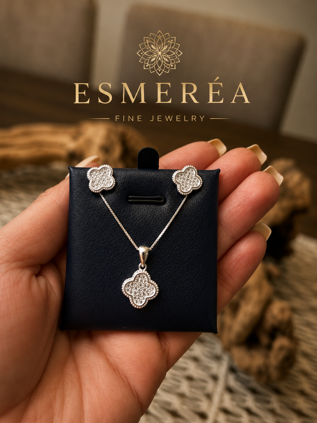 925 Sterling Silver Clover Jewelry Set – Necklace & Earrings