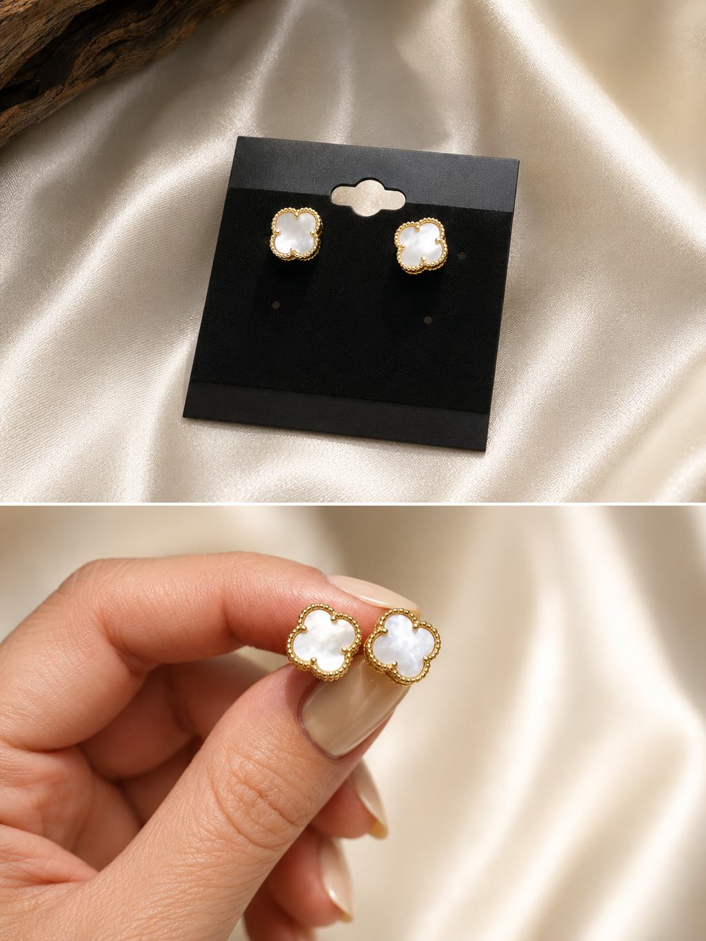 18K Gold Clover Set Pendant, Necklace and Earrings — Mother-of-Pearl