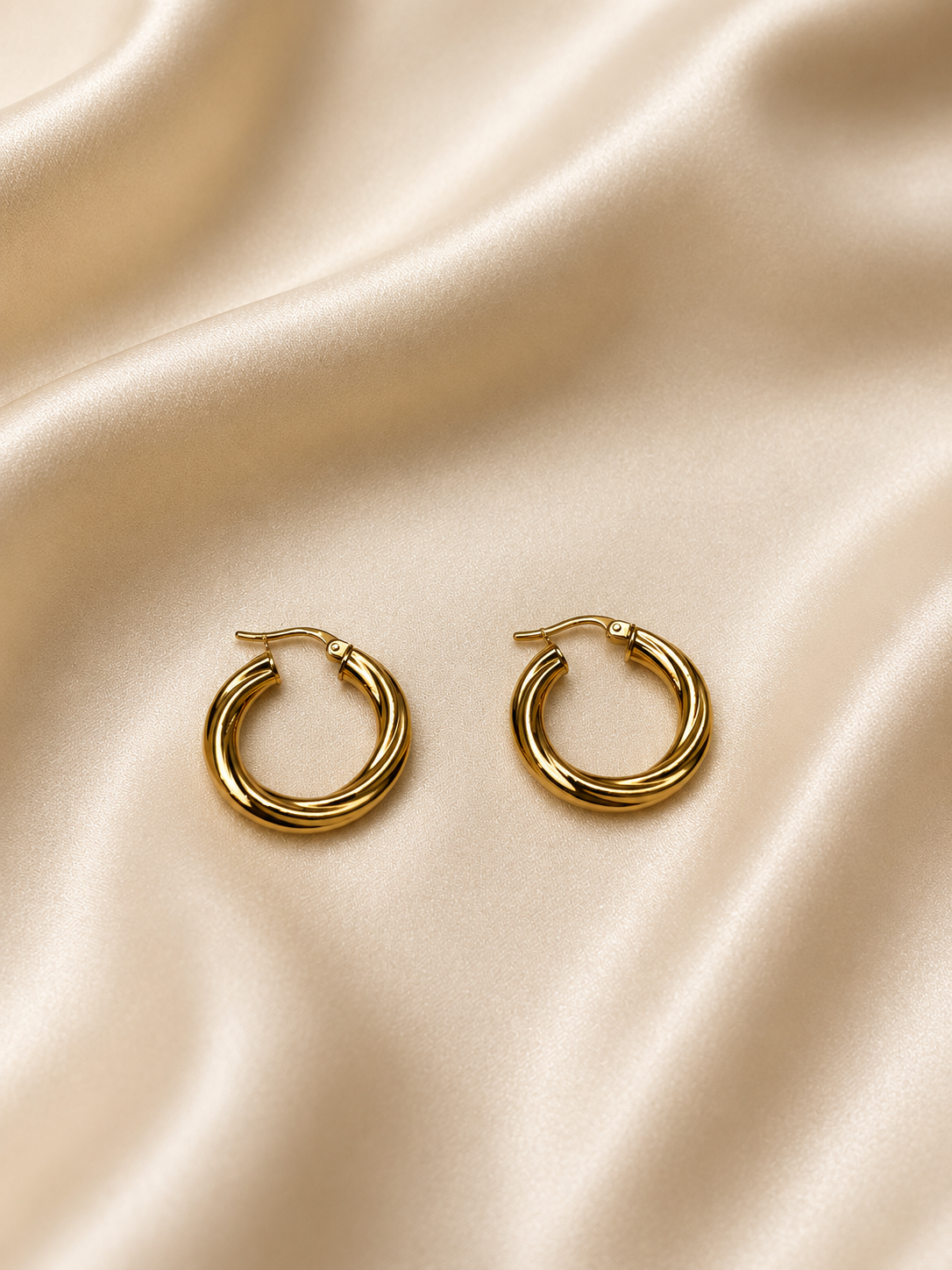 18K Gold Tornado Hoop Earrings